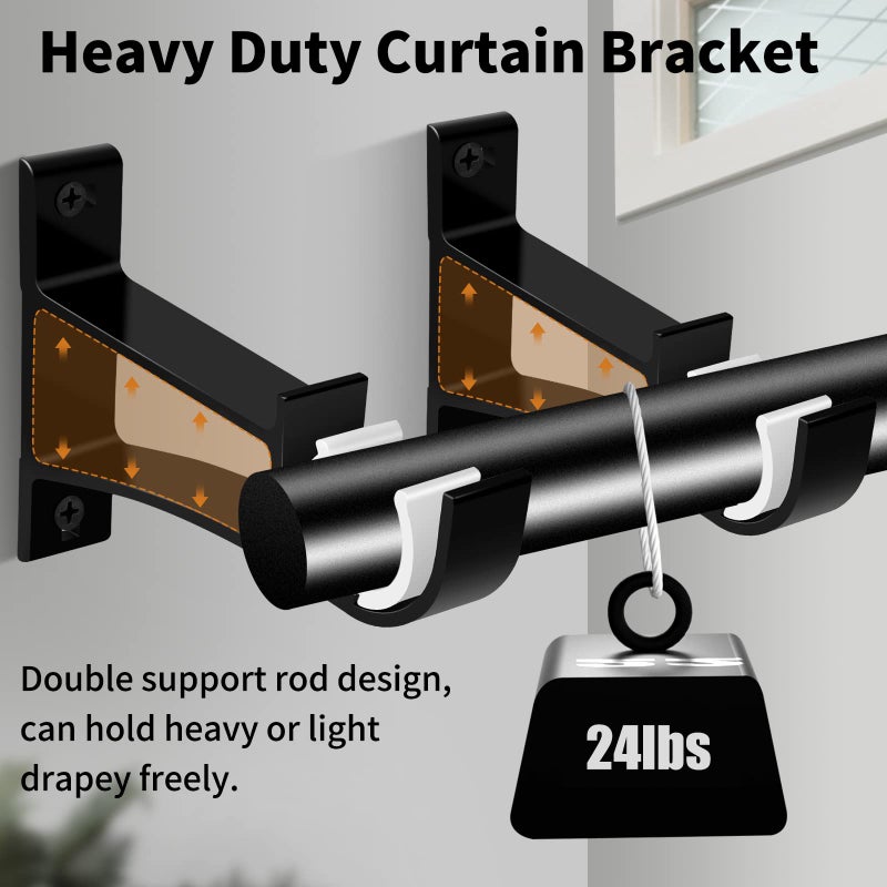 KOLAKO Curtain Rod Bracket  10 Pack Heavy Duty Curtain Rod Holders  Black Curtain Rods Hooks Hangers for Wall  Drapery Rod Support Brackets for 1-1.2 Inch Drape Poles - Image 4
